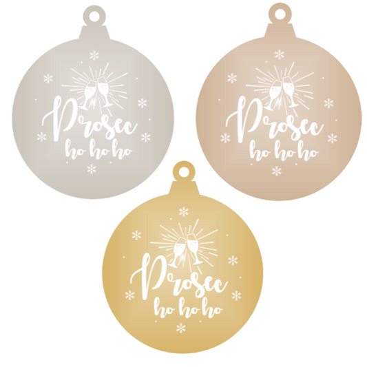 Prosec - ho ho ho! - Mirrored Acrylic Christmas Ornament (Various Colours) - Abra Cards
