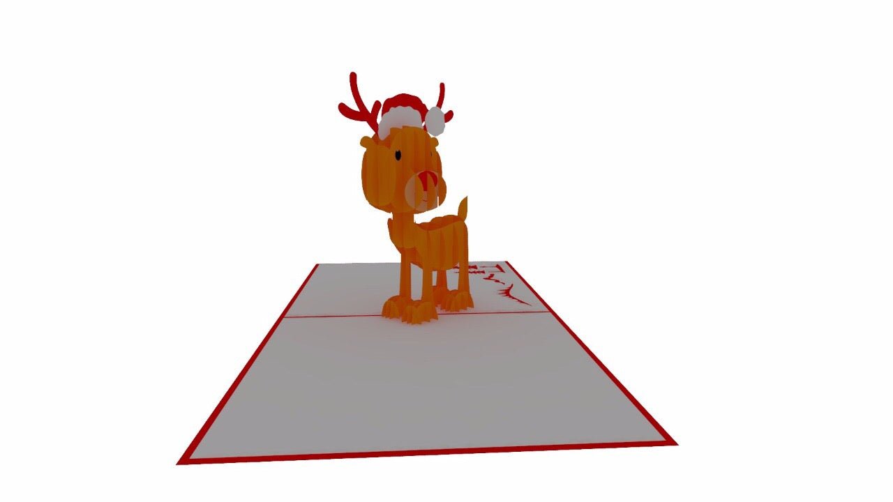 Reindeer Pop Up Card - Red-Nosed Christmas Gift